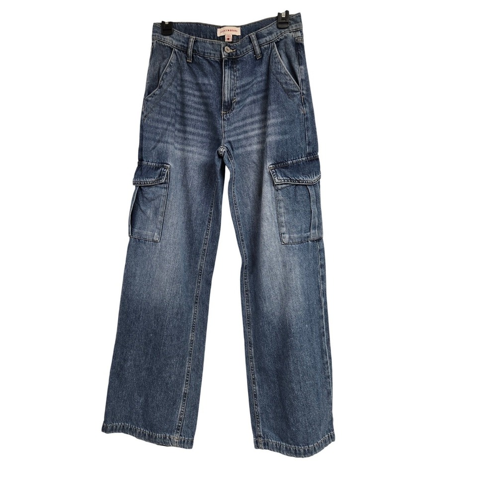 Lucky Brand Wide Leg Cargo Pants High‎ Rise Denim Jeans Blue Women's Size 2/26 R